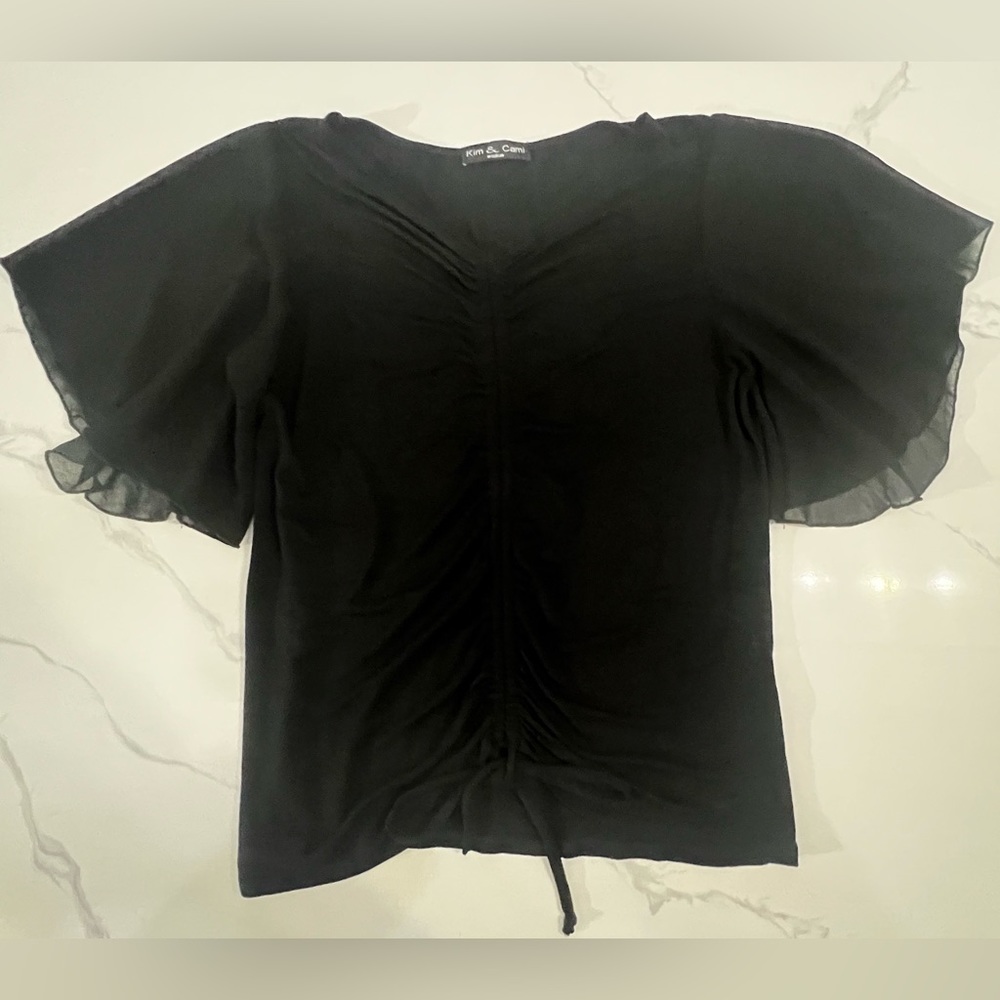 KIM & CAMI Black shirt with shear flare sleeves MEDIUM GREAT CONDITION